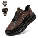 Tênis Masculino Estilo Couro De Crocodilo + Relogio de Brinde